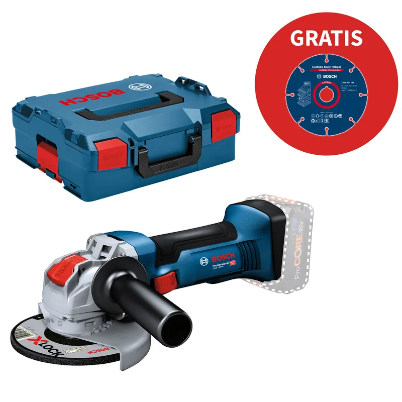 Abverkauf Bosch Akku-Winkelschleifer GWX 18V-8 125 mm Solo mit gratis EXPERT Carbide Multi Wheel in L-BOXX