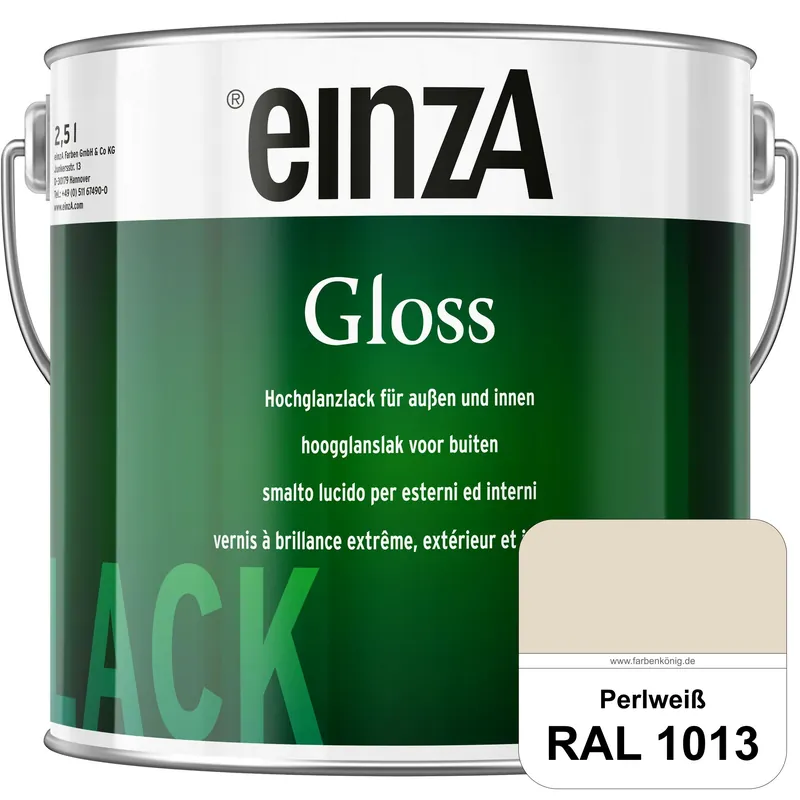 einzA Gloss (RAL 1013 Perlweiß) Hochwertiger Alkydharzlack in Premium-Qualität, hochglänzend. Schnäppchen