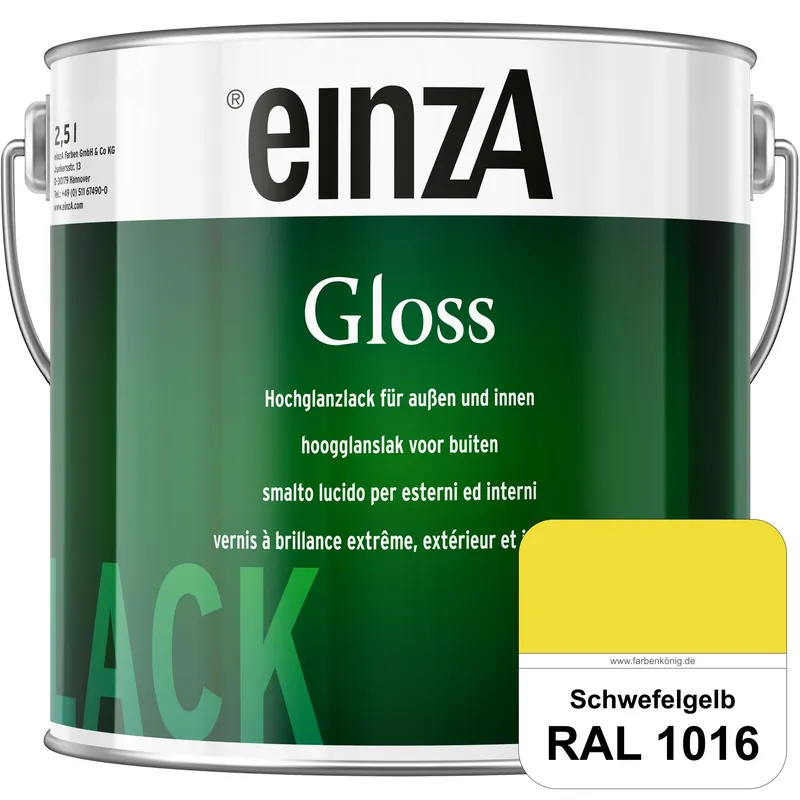 einzA Gloss (RAL 1016 Schwefelgelb) Hochwertiger Alkydharzlack in Premium-Qualität, hochglänzend. Neue Kollektion