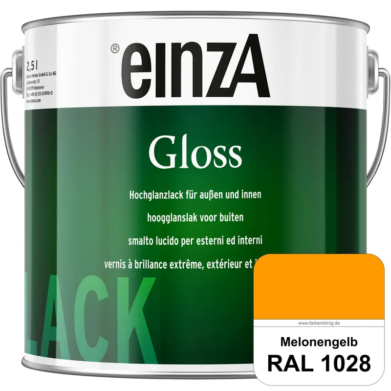Sofort Bestellen einzA Gloss (RAL 1028 Melonengelb) Hochwertiger Alkydharzlack in Premium-Qualität, hochglänzend.