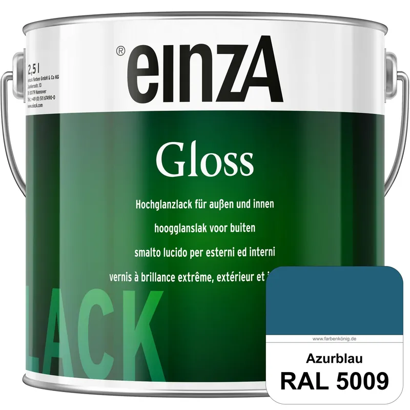 Abverkauf einzA Gloss (RAL 5009 Azurblau) Hochwertiger Alkydharzlack in Premium-Qualität, hochglänzend.