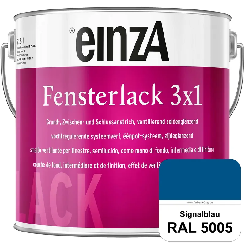 Abverkauf einzA Fensterlack 3 x 1 (RAL 5005 Signalblau) wetterbeständiger & seidenglänzender Fensterlack