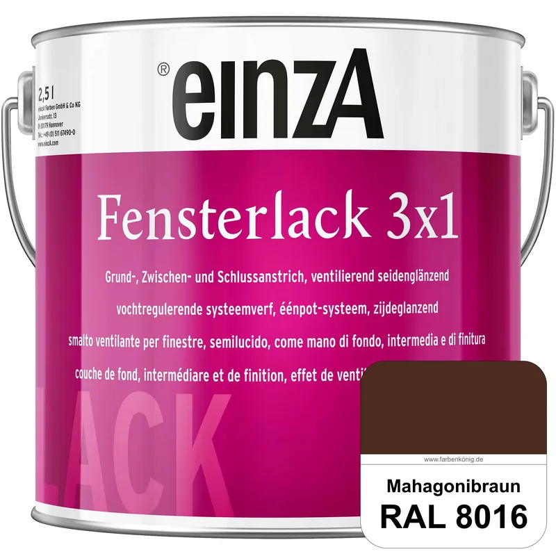 Abverkauf einzA Fensterlack 3 x 1 (RAL 8016 Mahagonibraun) wetterbeständiger & seidenglänzender Fensterlack